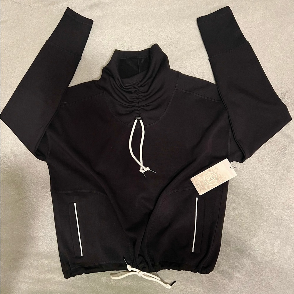 NWT Sage Collective Black Mock Neck Cinched Pullover Thumbhole XS